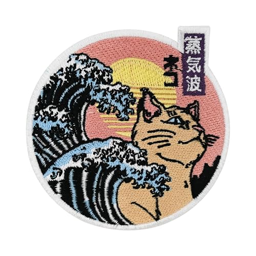 Finally Home Klett Patch - Sonne, Welle & Katze | Meer Klett Patches, Tier Aufnäher, Anime Klettpatches, Japan Badge, Retro Klettpatch von Finally Home