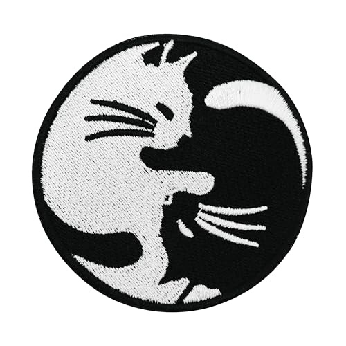 Finally Home Klett Patch - Yin & Yang Katze | Runde Klett Patches, Vintage Aufnäher, Hippie Klettpatches, Buddah Badge, Klettpatch von Finally Home