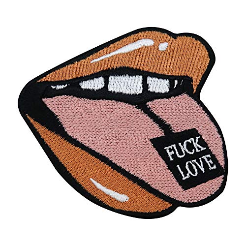 Fuck Love Pill Zunge Patch zum Aufbügeln | Tongue Patches, Mund Bügelflicken, Lippen Flicken, Rock Band Aufnäher Finally Home von Finally Home