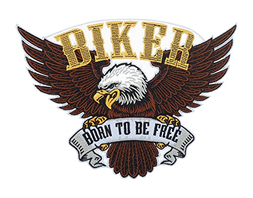 Finally Home Großer Born to be Free Biker Adler Patch zum Aufbügeln | Motorrad Kutten Patches, Amerika Usa Rückenpatch, Weste Rückenaufnäher, Motorcycle Aufnäher für Lederwesten von Finally Home