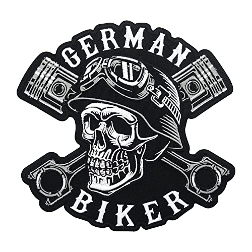 Großer German Biker Totenkopf Patch zum Aufbügeln | Motorrad Kutte Patches, Hunde Bügelflicken, Motorradjacke Männer Flicken, Motorcycle Aufnäher für Lederwesten Finally Home von Finally Home