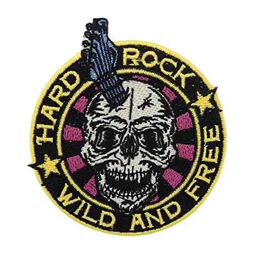 Hard Rock Wild and Free Totenkopf Patch zum Aufbügeln | Rocker Patches, Gitarre Aufbügler Bügelbild, Aufnäher zum Aufnähen Finally Home von Finally Home