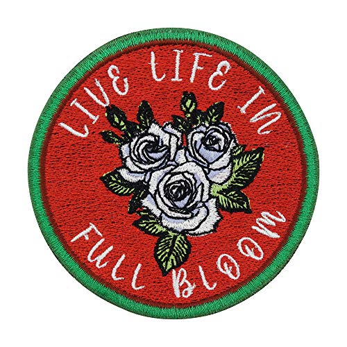 Live Life in Full Bloom Weißer Rosen Patch zum Aufbügeln | Rose Blumen Patches, Flower Bügelflicken, Rot & Grüne Flicken, Aufnäher Finally Home von Finally Home