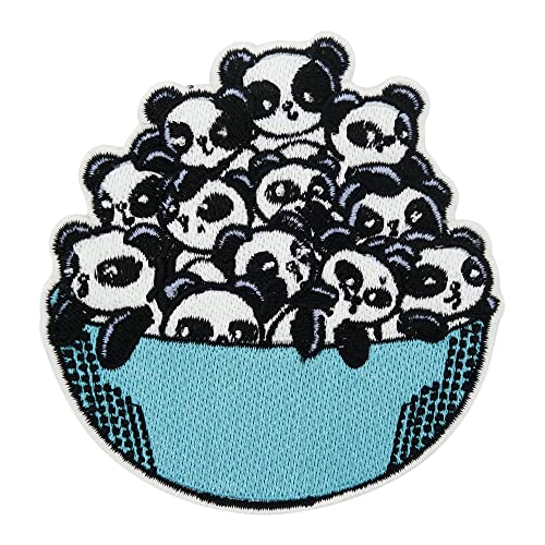 Lustiger Panda Bowl Patch zum Aufbügeln | Pandabär Patches Bären Bügelbild Süße Aufbügler Tier Aufnäher Kinder Bügelpatch Finally Home von Finally Home