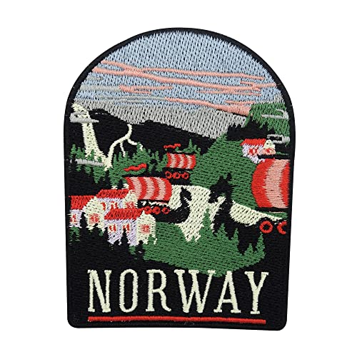 Norway Wikinger Fjord Patch zum Aufbügeln | Norwegen Flagge Patches, Bügelbild, Aufbügler zum Aufnähen, Aufnäher Finally Home von Finally Home
