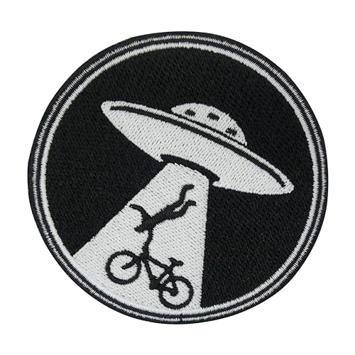 Patch zum Aufbügeln - Alien Invasion | Ufo Patches, Runder Schwarz Weiß Aufbügler, Weltraum Flicken, Nasa Aufnäher Finally Home von Finally Home