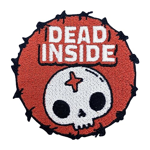 Patch zum Aufbügeln - Dead Inside | Totenkopf Patches, Comic Aufbügler, Runde Orange Flicken, Schädel Aufnäher Finally Home von Finally Home