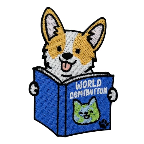 Patch zum Aufbügeln - World Domination Hund | Witziger Hunde Patches, Cute Corgi Aufbügler, Süße Meme Flicken, Buch Aufnäher, Blaues Bügelbild Finally Home von Finally Home