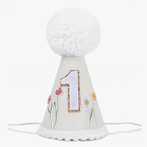 Finduat Partyhut mit Blumenmuster, Weiß mit Pompon, Mädchen-Geburtstagskrone mit Wildblumen-Design Finduat Partyhut mit Blumenmuster, Weiß mit Pompon, Mädchen-Geburtstagskrone mit Wildblumen-Design von Finduat