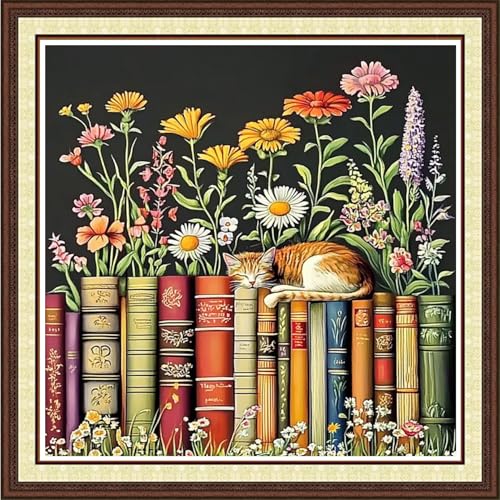 Findvoor Kreuzstich-Set für Erwachsene, vollständige Palette von Kreuzstich-Stickerei, unbedrucktes Muster für Anfänger, 11-fädige Nadelspitze, Stickset, Bücher, Katzen, Blumen, 45,7 x 45,7 cm Findvoor Kreuzstich-Set für Erwachsene, vollständige Palette von Kreuzstich-Stickerei, unbedrucktes Muster für Anfänger, 11-fädige Nadelspitze, Stickset, Bücher, Katzen, Blumen, 45,7 x 45,7 cm von Findvoor