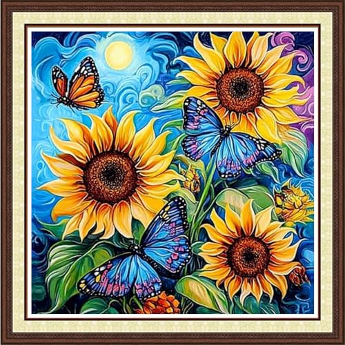 Findvoor Kreuzstich-Set für Erwachsene, vollständige Palette von Kreuzstich-Stickerei, unbedrucktes Muster für Anfänger, 11-fädiges Nadelspitzen-Set, Stickset, Sonnenblumen-Schmetterling, 45,7 x 45,7 Findvoor Kreuzstich-Set für Erwachsene, vollständige Palette von Kreuzstich-Stickerei, unbedrucktes Muster für Anfänger, 11-fädiges Nadelspitzen-Set, Stickset, Sonnenblumen-Schmetterling, 45,7 x 45,7 von Findvoor