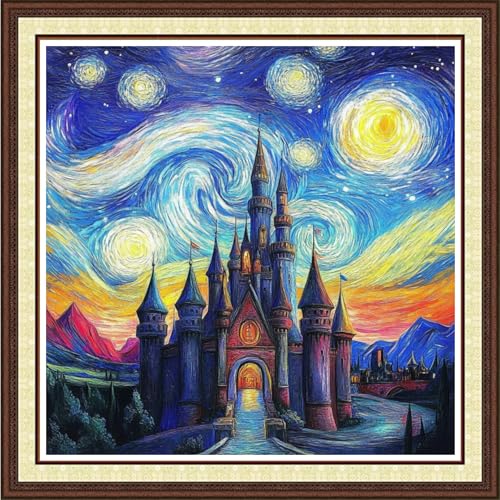 Findvoor Kreuzstich-Set für Erwachsene, vollständige Palette von Kreuzstich-Stickereien, unbedrucktes Muster für Anfänger, 11-fädiges Nadelspitzen-Set, Stickset, Van Gogh's Castle, 45,7 x 45,7 cm Findvoor Kreuzstich-Set für Erwachsene, vollständige Palette von Kreuzstich-Stickereien, unbedrucktes Muster für Anfänger, 11-fädiges Nadelspitzen-Set, Stickset, Van Gogh's Castle, 45,7 x 45,7 cm von Findvoor