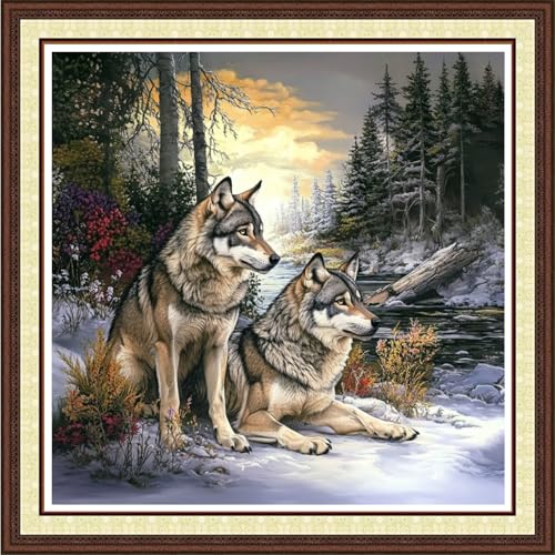 Findvoor Kreuzstich-Set für Erwachsene, vollständige Palette von Kreuzstich-Stickereien, unbedrucktes Muster für Anfänger, 11-fädiges Nadelspitzen-Set, Stickset, Waldpaar, Wolf, 45,7 x 45,7 cm Findvoor Kreuzstich-Set für Erwachsene, vollständige Palette von Kreuzstich-Stickereien, unbedrucktes Muster für Anfänger, 11-fädiges Nadelspitzen-Set, Stickset, Waldpaar, Wolf, 45,7 x 45,7 cm von Findvoor