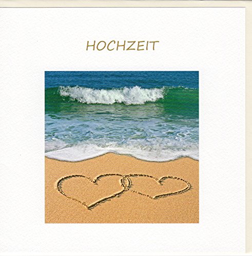 GOODmanCARDS Hochzeitskarte Herzen im Sand"Hochzeit" auf edlem Stucco Tintoretto Karton FA7049 von Fine Art