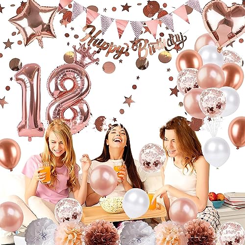 18. Geburtstag Mädchen Deko Luftballons Pompon Geburtstag Dekoration 18. Jahre,Happy Birthday Banner Birthday Decorations für Boho Geburtstag Frauen Mädchen von Fine jade2