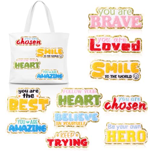 FineCheer 10 Stück Motivationsspruch-Aufnäher zum Aufbügeln, 10 x 6,1 cm, Positive Bestätigung, Chenille, bestickt, Applikation, inspirierendes Zitat, zum Aufnähen auf Hut, Rucksack, Jacke, Kleidung von FineCheer