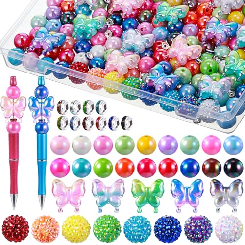 FineCheer 300 Stück Fokusperlen für Stifte, AB-Farbe, Acryl, 3D-fokal, bunte Perlen, Großpackung, runde Strass-Abstandshalter für Perlenstifte, Schlüsselanhänger, Schmuckherstellung, Armband von FineCheer