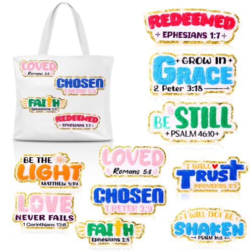 FineCheer Aufnäher mit Bibelvers zum Aufbügeln, Chenille, motivierend, religiös, christlich, zum Aufnähen, für Hut, Rucksack, Jacke, Kleidung, DIY-Zubehör, Dekorationen, 10 Stück von FineCheer