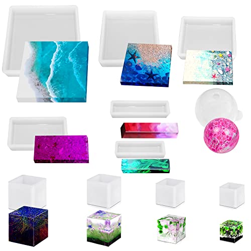 11 Stück Harzformen, FineGood Epoxidharz Formen Silikon Quadratische Kugel Harzform DIY Würfel Silikonformen für Harz Blume Konservierung Schmuck Seife Exemplar von FineGood