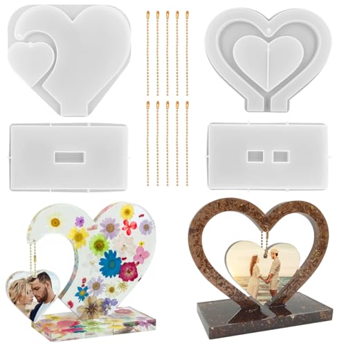 2 Set 3D-Bilderrahmen Harzformen, FineGood Herzform Silikonformen für Harz, DIY personalisierter Bilderrahmen Epoxidharz Formen Kunst Handwerk für Hochzeit Heimdekoration von FineGood