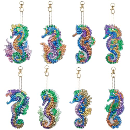 FineGood 8 Stück Seepferdchen-Diamant-Kunst-Kits, 5D-Diamant-Kunst-Schlüsselanhänger, DIY-Seepferdchen-Diamant-Kunst-Malerei, Ornament, Kristallanhänger, Diamantkunst-Zubehör von FineGood