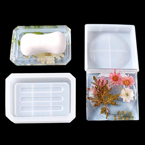 FineInno 2 Pcs Seifenschale Epoxidharz Formen,Quadrat Seifenhalter Silikonformen,Gießformen Epoxid Gussform DIY Soap Dish UV Harz Resin Mold von FineInno