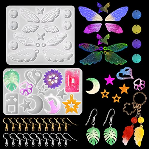 FineInno 2 Stück Ohrringe Epoxidharz Formen， Feenflügel Anhänger Harz Formen Schmetterling Gießform Harz Form Mond Stern Silikon Form für DIY Schmuck Halskette von FineInno