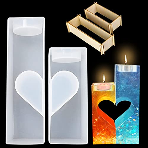 FineInno 2 Stück Kerzenhalter Silikonformen, Herzform Teelichthalter Resin Gießformen, Kerzenständer Epoxidharz Formen für DIY Valentinstag Hochzeit Dekoration (Candle Holder Molds) von FineInno