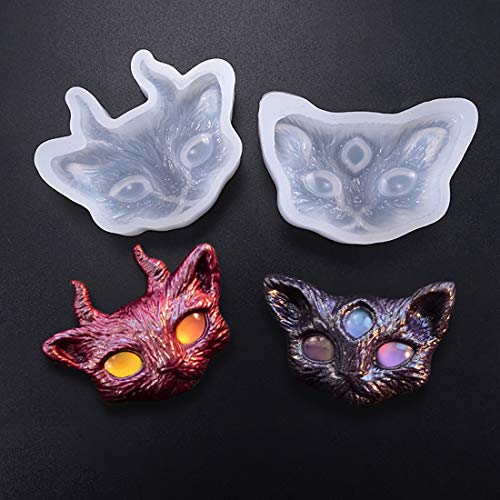 FineInno 2Pcs Teufelkatze Epoxidharz Formen Devil Cat Resin Mold Katzen Silikonform Tier Gießformen Kitten Hörnchen Für Seife Kerze Beton Anhänger von FineInno