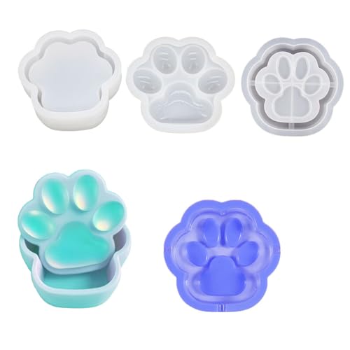 FineInno 3 Pcs Schachtel Epoxidharz Formen Katzenpfote Gießform Silikonformen Epoxidharz Schmuckschatulle Cat Paw Resin Molds Harz Handwerk Schmuck Aufbewahrungsbox Ring Halter nach Hause Büro von FineInno