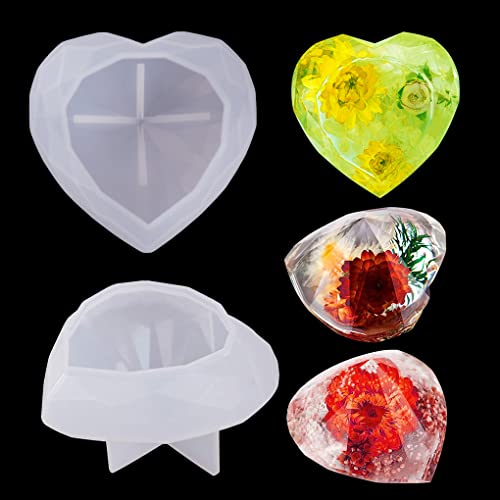 FineInno 3D Diamond Heart Silikonformen Liebes Herzform Gießform aus Epoxidharz Geometrisch Schmuck Harz Gussformen zur Herstellung von handgemachter Seife Haus Dekoration (Diamant Liebes Form) von FineInno