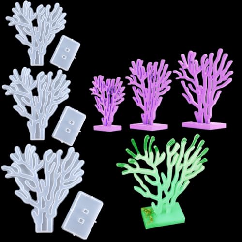 FineInno 3Pcs Korallen Gießform Silikonform Coral Reef Resin Mold Harz Form Korallendekor Schmuckständer DIY Schmuckherstellung Epoxidharz Formen (Korallen Gießform) von FineInno