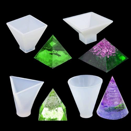 FineInno 4 Stück Pyramide Epoxidharz Form Pyramid Resin Mold Kristall Silikonform Gießform DIY Schmuck Orgonit Chakra Meditation Kristalle Edelstein von FineInno