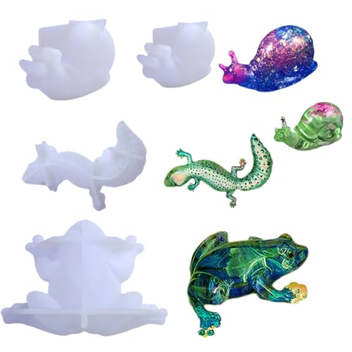 FineInno 4 Stück Tier Epoxidharz Formen,Animal Resin Molds,3D Silikonformen,Gießform für Frosch,Eidechse, Schnecken Desktop Dekoration Wandbehang von FineInno