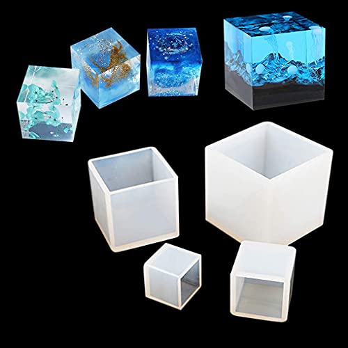 FineInno 4pcs Würfel Epoxidharz Formen Square Resin Molds Quadratisch Gießform Quadrat Silikonformen DIY SKunstharz Gießen Resin Anhänger Basteln von FineInno