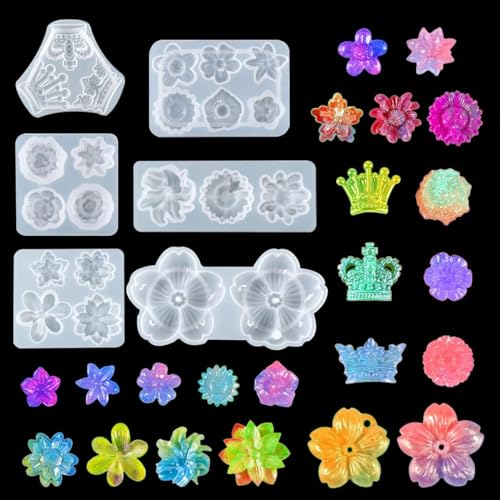FineInno 6 Stück Blumen Silikon Gießformen Daisy Resin Molds Epoxidharz Formen Casting Epoxid Sonnenblume Harz Formen für Schmuck Herstellung,Halskette (Flower Silicone Molds) von FineInno