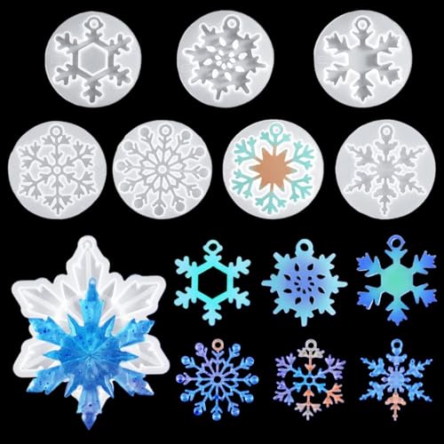 FineInno 8 Stück Schneeflocke Epoxidharz Harz Formen mit Löchern Schmuck Silikonform für DIY Halskette, Ohrringe, Anhänger von FineInno