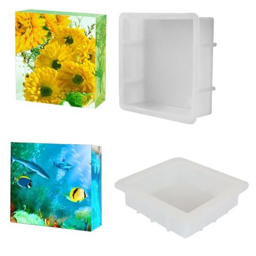 FineInno Quadrat Epoxidharz Formen,Square Resin Molds,Große Buchstützen Silikonformen,Gießform für DIY Erhaltung Blumen Bilderrahme von FineInno