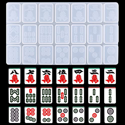 FineInno Domino Silikonformen Epoxidharz Chinesische Mahjong Tiles Harz Formen Dominoes Gießformen mit 21 Hohlräumen für DIY Personalized Domino, Pure One Suit Mahjong von FineInno
