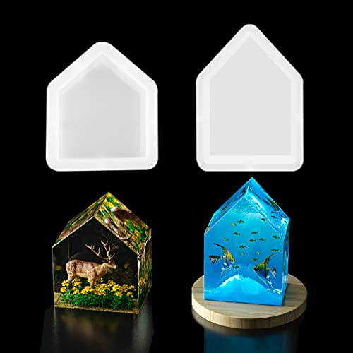 FineInno 2Pcs Silikonformen Gießformen Häuser,Kerzenhalter Weihnachten Gips Gießen Formen,Haus Beton Art Resin Giessformen Epoxidharz Formen von FineInno