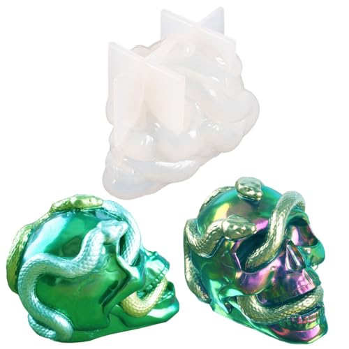 FineInno Schädel Schlange Silikonform Epoxidharz, Totenkopf Kerzenform, Snake Skull Resin Mold, 3D Schädel Seifenformen, Halloween Gießform für DIY Handwerk (Schädel Schlange) von FineInno
