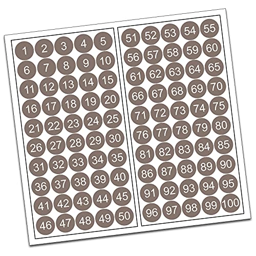 100 PVC Kreise nummeriert 1-100 15mm Klebepunkte von Finest-Folia Aufkleber Folie (R013 Braun) von Finest Folia
