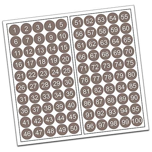 100 PVC Kreise nummeriert 1-100 15mm Klebepunkte von Finest-Folia Aufkleber Folie (R013 Braun) von Finest Folia
