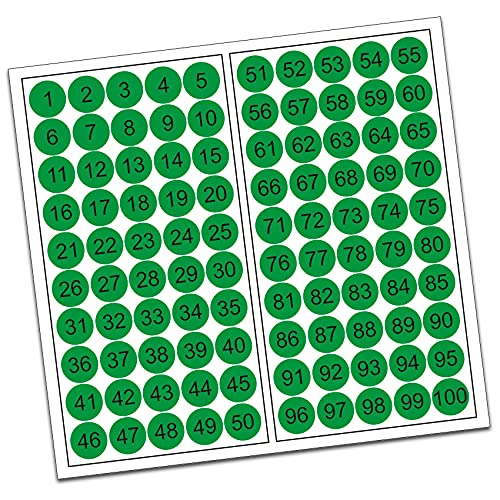 100 PVC Kreise nummeriert 1-100 15mm Klebepunkte von Finest-Folia Aufkleber Folie (R013 Hellgrün) von Finest Folia