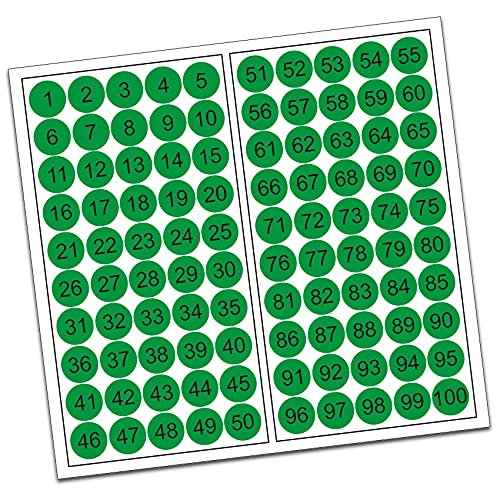 100 PVC Kreise nummeriert 1-100 15mm Klebepunkte von Finest-Folia Aufkleber Folie (R013 Hellgrün) von Finest Folia