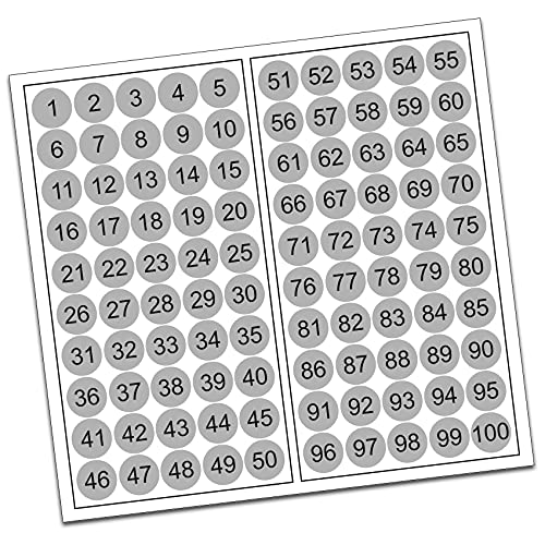 100 PVC Kreise nummeriert 1-100 15mm Klebepunkte von Finest-Folia Aufkleber Folie (R013 Mittelgrau) von Finest Folia