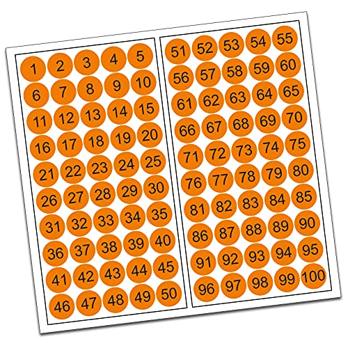 100 PVC Kreise nummeriert 1-100 15mm Klebepunkte von Finest-Folia Aufkleber Folie (R013 Orange) von Finest Folia