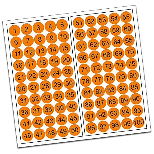 100 PVC Kreise nummeriert 1-100 15mm Klebepunkte von Finest-Folia Aufkleber Folie (R013 Orange) von Finest Folia