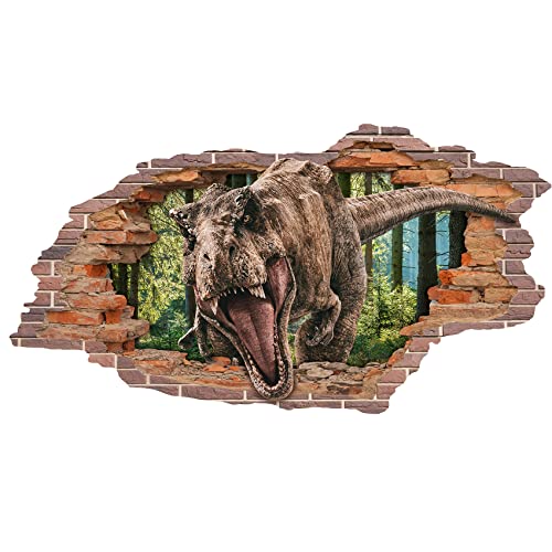 3D Wandtattoo Mauerloch 1 x 0,53 m Wandsticker Wandaufkleber Mauerdurchbruch realistisch selbstklebend Kinderzimmer Schlafzimmer Wohnzimmer Bad W009 (02 Dinosaurier) von Finest Folia