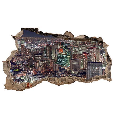 3D Wandtattoo Mauerloch Wandsticker Wandaufkleber Durchbruch Städte Landschaft Abenteuer selbstklebend H 60 x B 100 Schlafzimmer Wohnzimmer (WL25 Tokyo) von Finest Folia